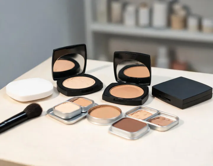 cream to powder foundation on a cosmetics bench, illustration only